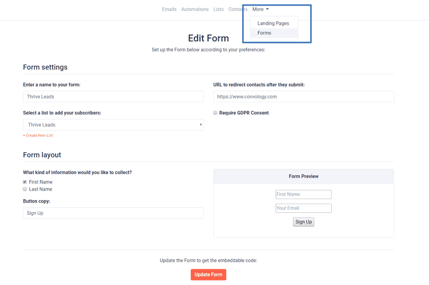 sendfox html forms