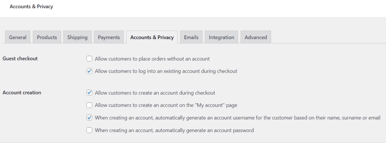 woocommerce account settings for thrive apprentice account creation